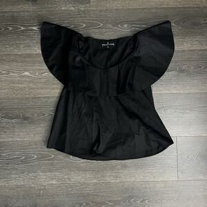 Tuckernuck Pomander Place Flutter Sleeve Neck‎ Black Blouse XS Boho Peppy Ruffle